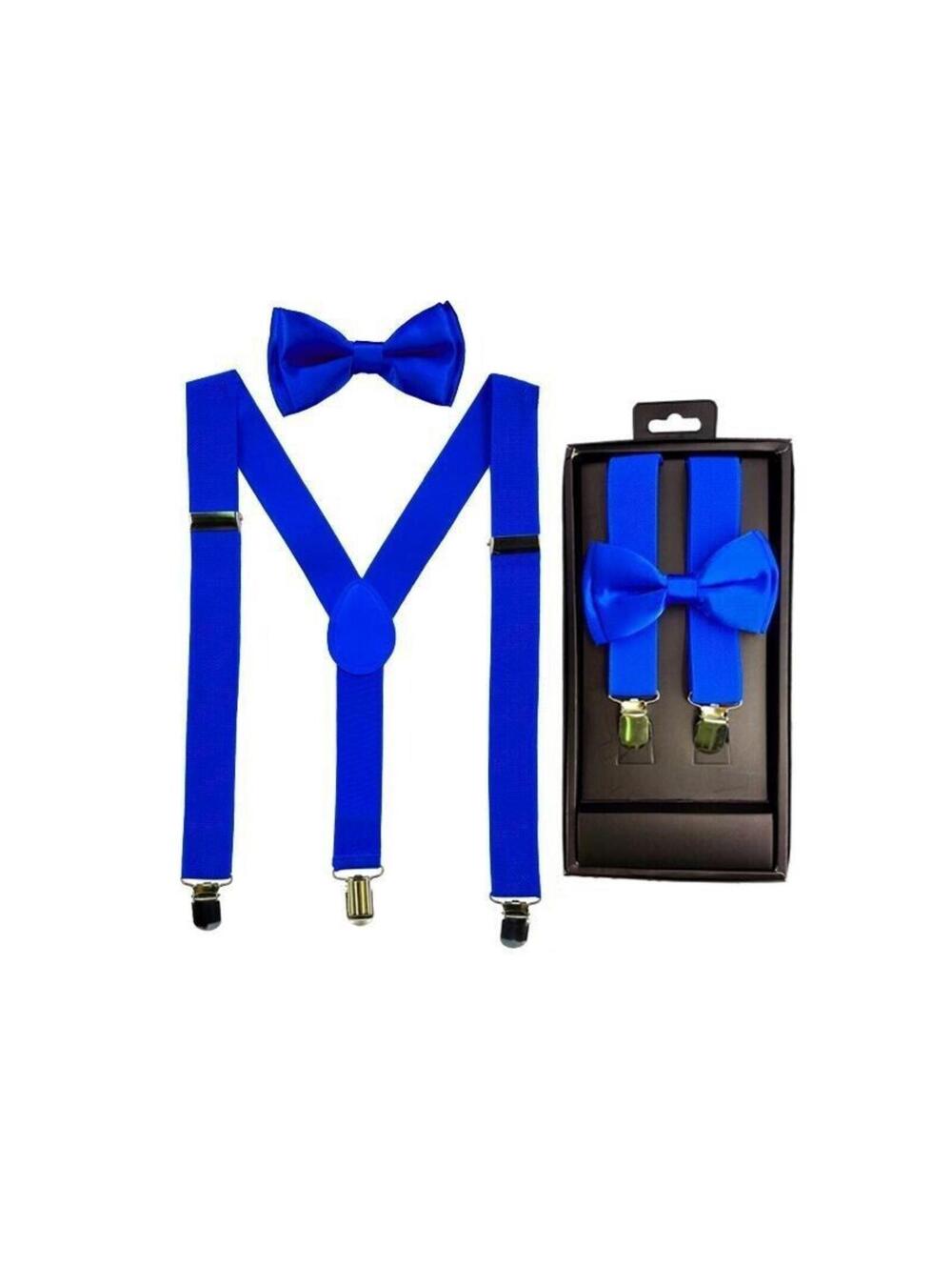 Elastic & Adjustable Suspender & Bow Tie Set for Boys Girls Children -Royal Blue